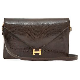 Hermès POCHETTE LYDIE BORSA LIZARD MARRONE Marrone