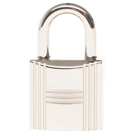 Hermès-Hermès padlock in Palladium silver for Birkin or kelly bags, new condition with 2 keys and original pouch!-Silvery