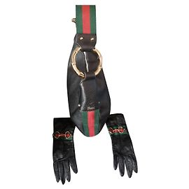 Gucci Black Grained Leather Handbag Black