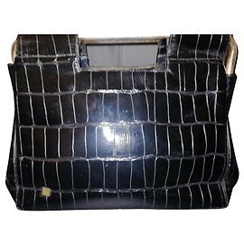 Autre Marque Sac à main en cuir de crocodile noir Noir