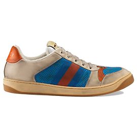 Gucci Herren Screener Ledersneaker Blau Creme