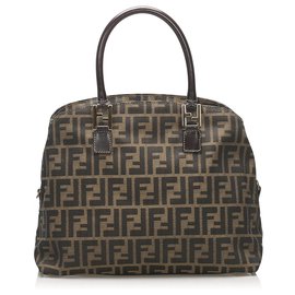 Fendi-Fendi Brown Zucca Canvas Travel Bag-Brown,Dark brown