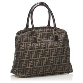 Fendi-Fendi Brown Zucca Canvas Travel Bag-Brown,Dark brown