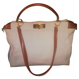 Fendi Peekaboo Handtasche Baumwolle Eggshell Aus weiß