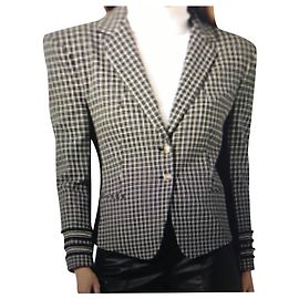 Patrizia Pepe Asymmetric Blazer Gingham Khaki Black White Khaki