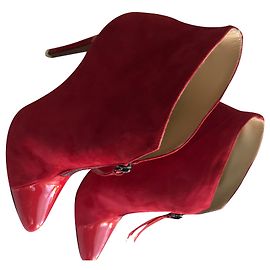 Autre Marque MAMBRINI Milano Red Leather Heeled Ankle Boots Red