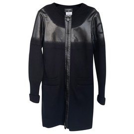 Chanel-CC logo leather wool jacket-Black