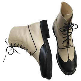 Chanel Combat boots Black Beige
