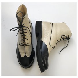 Chanel-Combat boots-Black,Beige