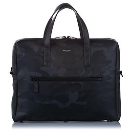 Yves Saint Laurent YSL Black Camouflage Leather Business Bag Black Grey
