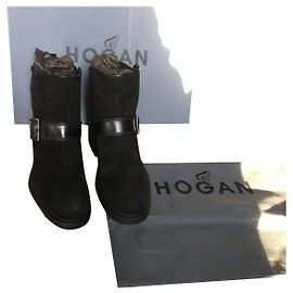 Hogan Black Leather Ankle Boots Black