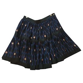 Autre Marque Saia corola de seda estampada preta Preto