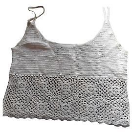 Caroll Court Top Ecru Viskose mit Strass Aus weiß