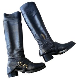 Prada-PRADA rider boots-Black,Golden