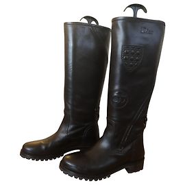 Dior Black Leather Riding Boots Black