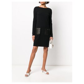Chanel-robe emblématique à poches en cuir-Noir