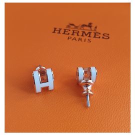 Boucles d'oreilles Hermès Medor Folk Métal Doré Émail Noir Noir