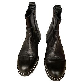 Zadig & Voltaire Empress Black Leather Studded Ankle Boots Black