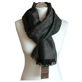 GUCCI uomo DONNA SCIARPA lana seta GRIGIO SCURO 45x180 SCARF SHAWL SCIARPA Anthrazitgrau