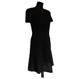 Vestido Chanel Preto de Lã com Mangas Curtas Preto