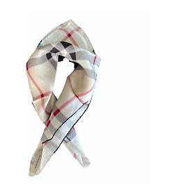 Lenço Burberry de seda bege com xadrez vermelho Bege