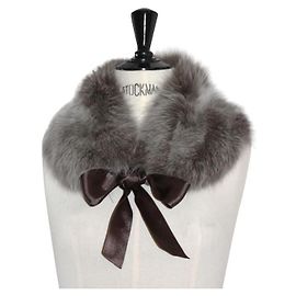 Autre Marque Gola de pele de raposa cinza taupe com fita de cetim marrom Outro