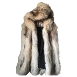Autre Marque-Hooded fox sleeveless jacket-Beige