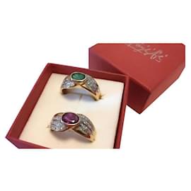 Autre Marque-2 Gold rings and precious stones-Multiple colors