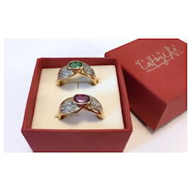 Autre Marque-2 Gold rings and precious stones-Multiple colors
