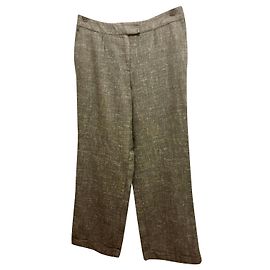 Escada Calça mista de lã e seda Marrom Bege