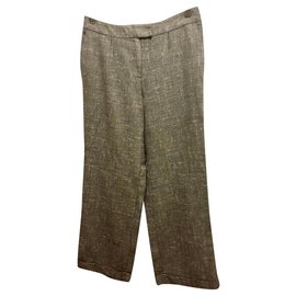 Escada-Pantaloni in misto lana seta-Marrone,Beige