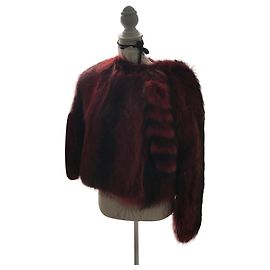 Givenchy Capa Chaqueta de Piel de Mapache Negro y Rojo Negro Roja