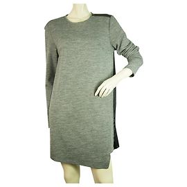 Derek Lam 10 Crosby Woolen Gray Silk Black Asymmetrical Mini Dress size 10 Grey