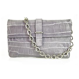 Furla Purple Crocodile Embossed Leather Clutch Chain Shoulder Bag Handbag Purple