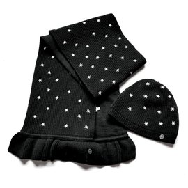 Christian Dior-Bonnet et écharpe Star-Noir
