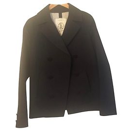 Sandro Black Pea Coat Men Black