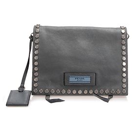 Sac bandoulière en cuir gris Prada Etiquette Gris