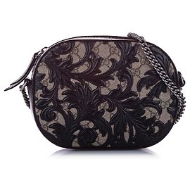 Borsa a tracolla Gucci GG Supreme Arabesque marrone Marrone Nero Beige