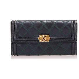 Cartera larga de cuero para niño Chanel Black Surpique Negro