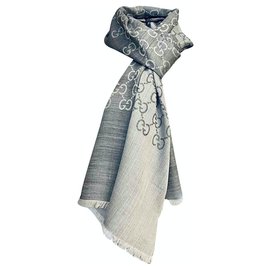 Gucci-Gucci scarf with all over GG logo NEW NEVER WORN   45x180 cm-Grey