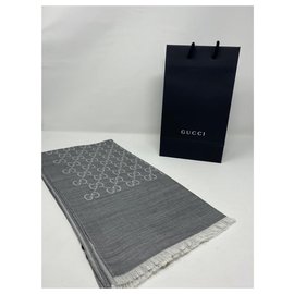 Gucci-Gucci scarf with all over GG logo NEW NEVER WORN   45x180 cm-Grey