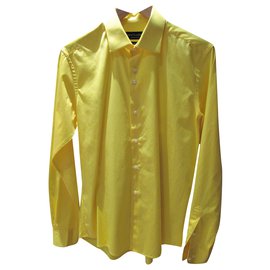 Autre Marque-Chemise jaune Gentiluomo en coton soyeux-Jaune