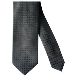 Hermès-Corbata Façonnée H Noir-Negro