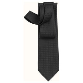 Hermès-Cravate Façonnée H Noir-Noir