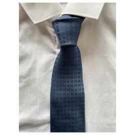 Hermès-Gravata Façonnée H-Azul