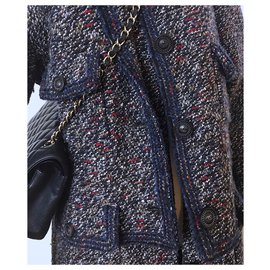 Chanel-Dual Pockets Tweed Wool Coat-Blue,Multiple colors
