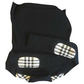 Burberry Schwarzer Rollkragenpullover aus Tartan mit Schultern und Ellbogen Schwarz