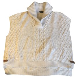 Massimo Dutti-Sleeveless shawl collar sweater-Beige