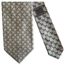 Hermès-Cravatta Origami Horse Twillbi-Grigio