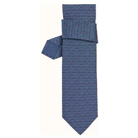 Hermès-Hermès Cravate Mood Tie de sarga soie-Roja,Azul
